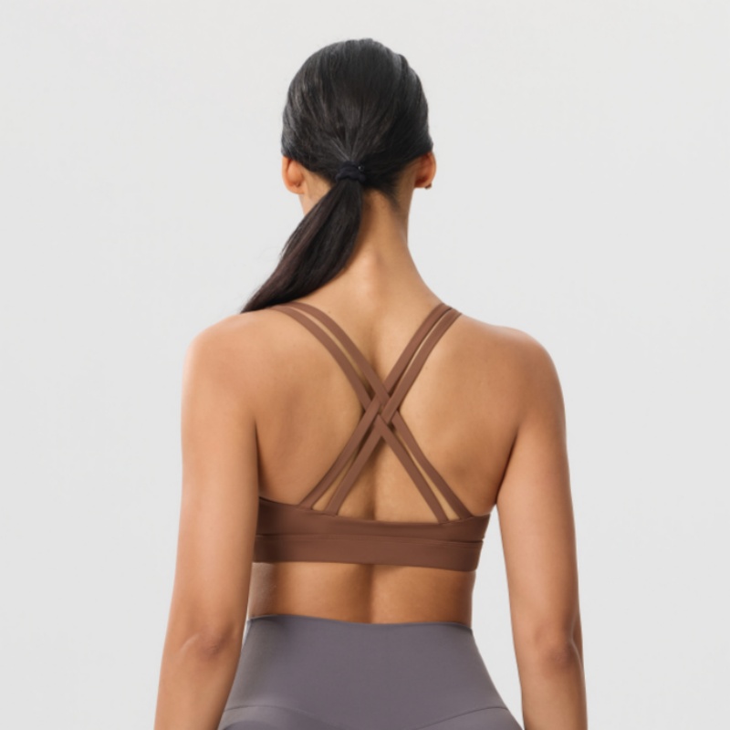 無地の女性用クロスバックフィットネススポーツブラ、高強度タイ - Yoga Fitness Training のレビューと価格